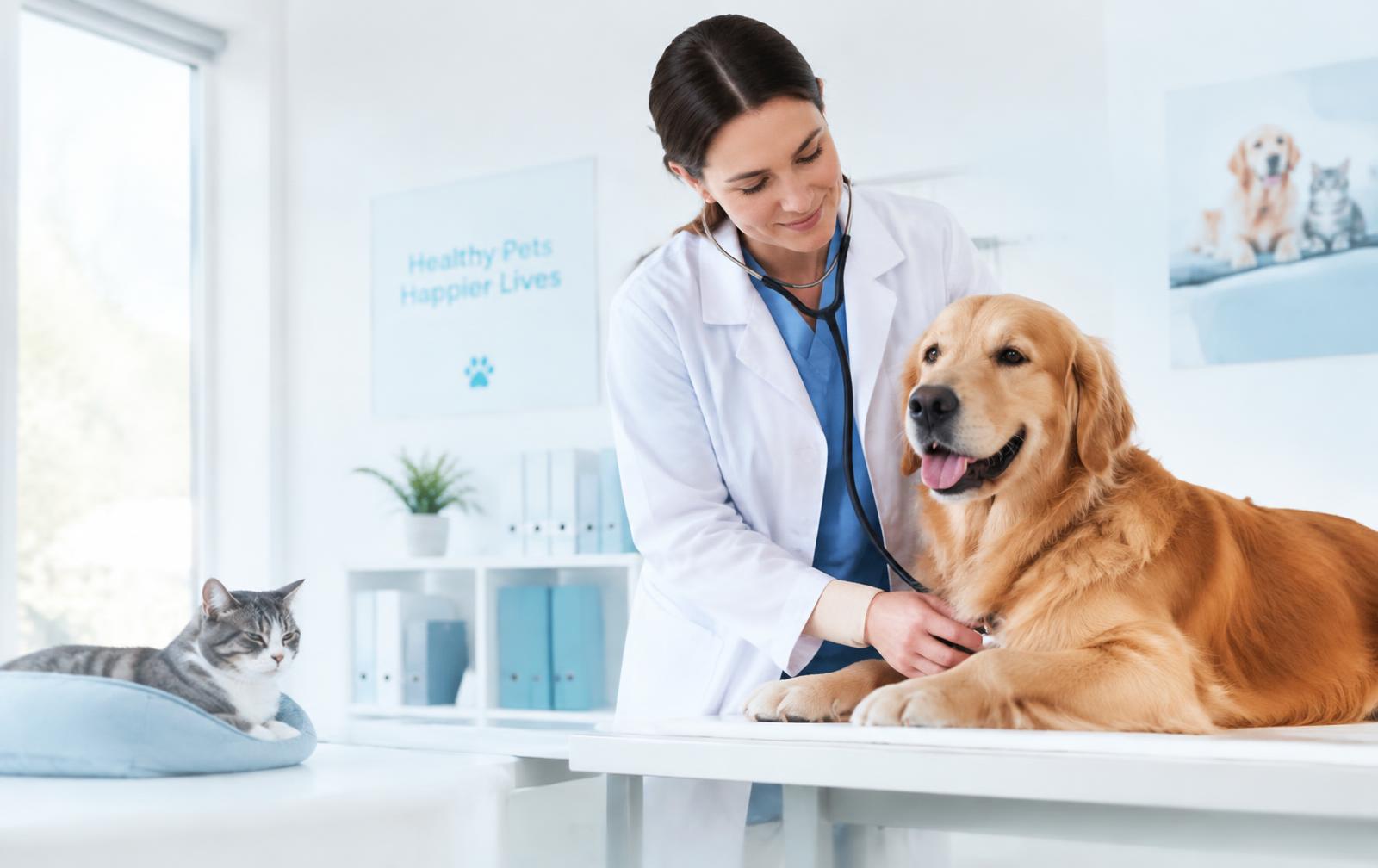 Veterinary professional caring for a dog